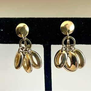 Monet Vintage Gold Tone Clip On Earrings Tiered Dangle Rings Links Statement